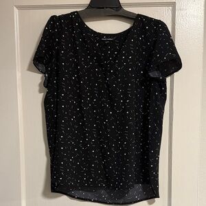 Hilary Radley Black Blouse with White Dots